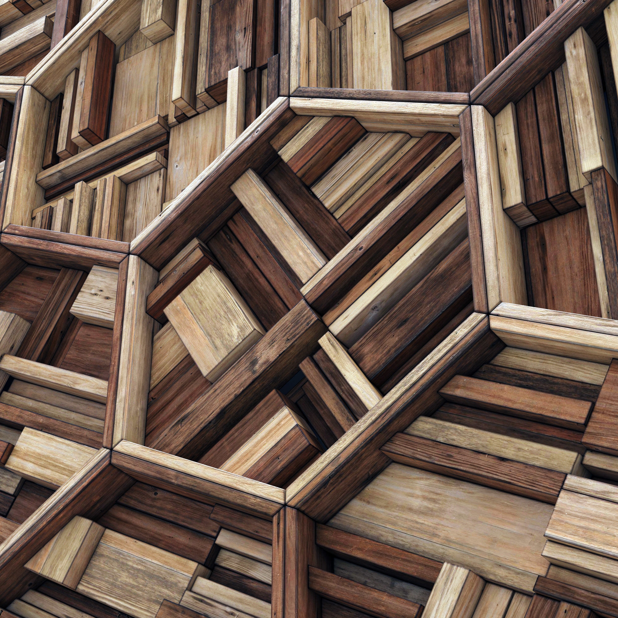 Hexagon panel wood rail frame n2 3D model_9