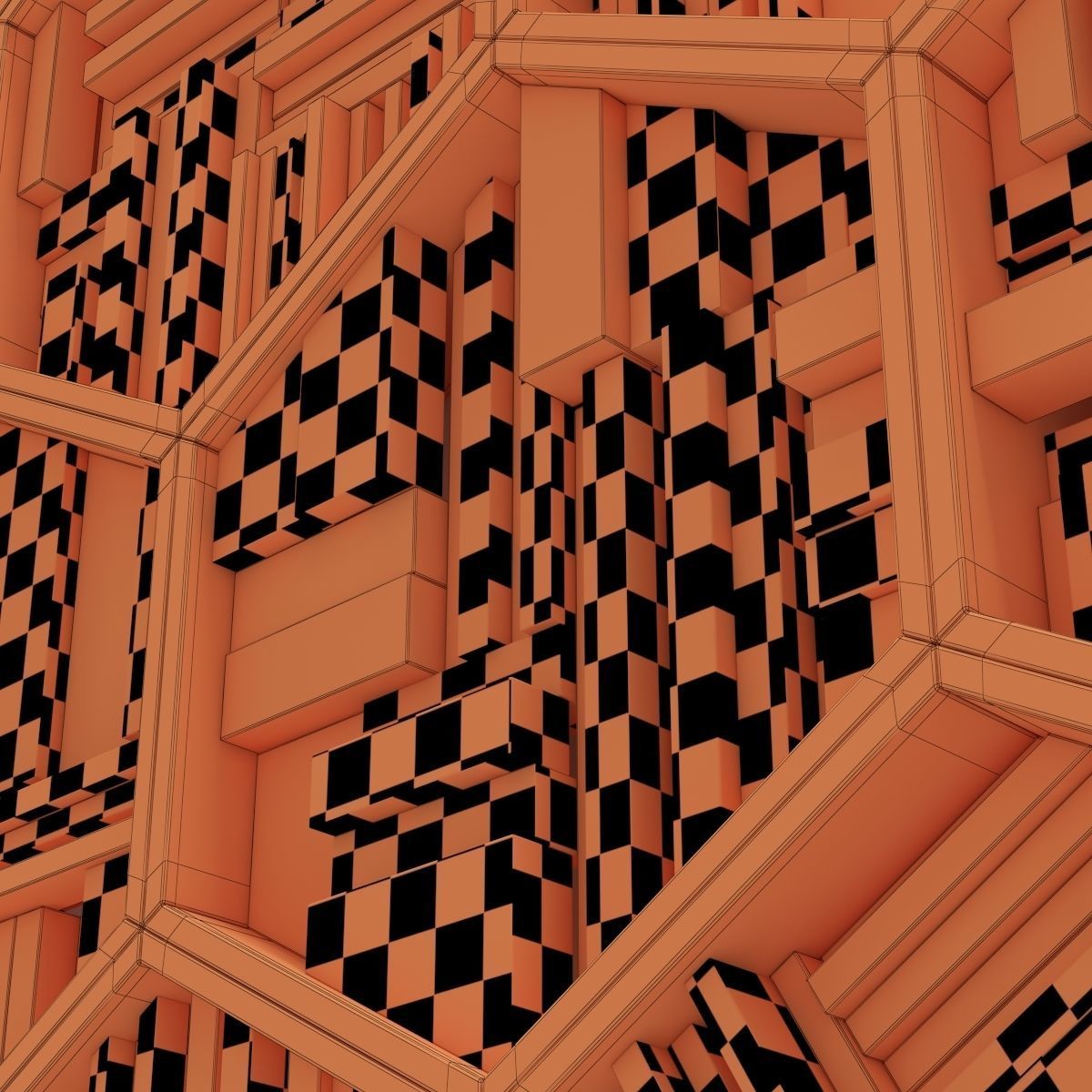 Hexagon panel wood rail frame n2 3D model_25