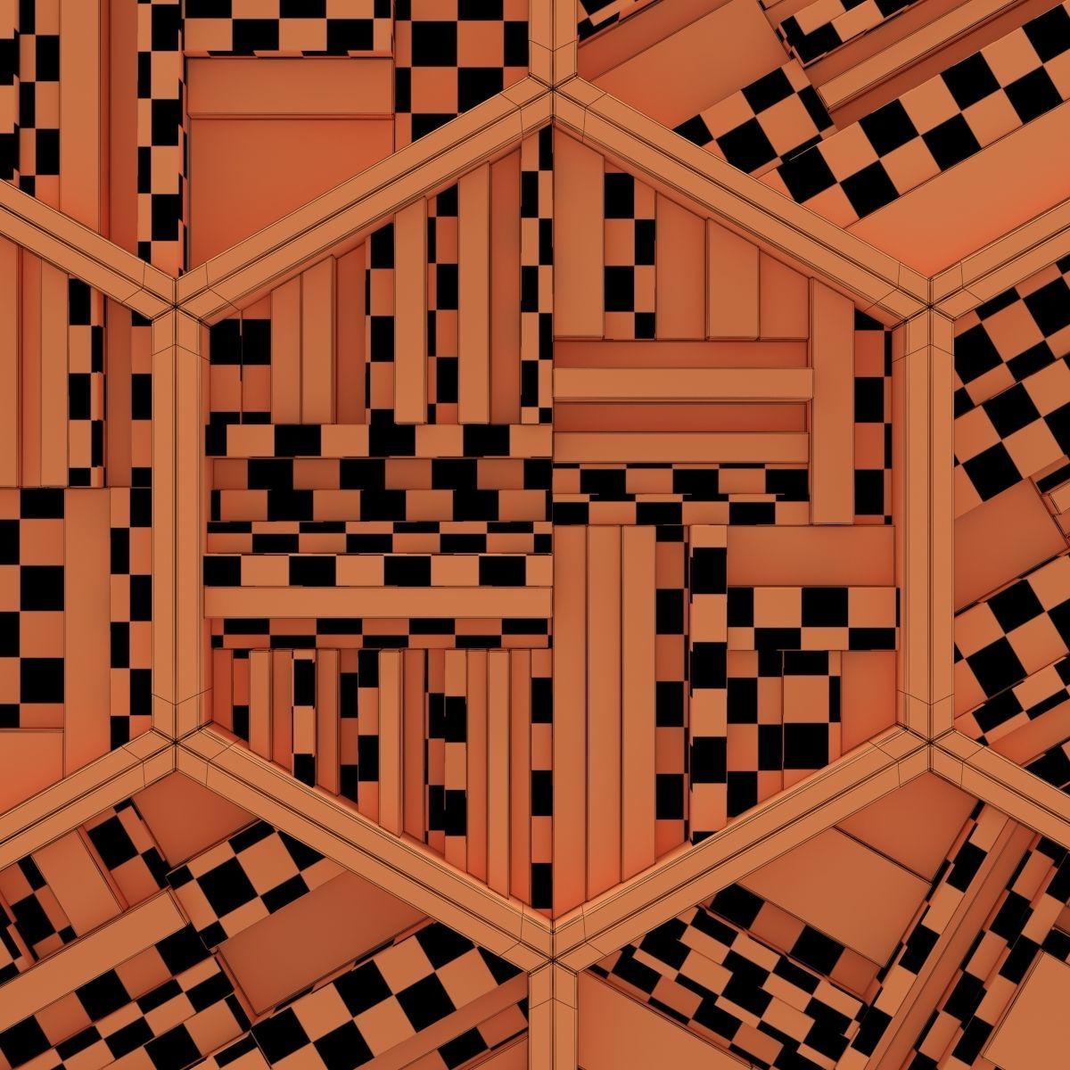 Hexagon panel wood rail frame n2 3D model_22