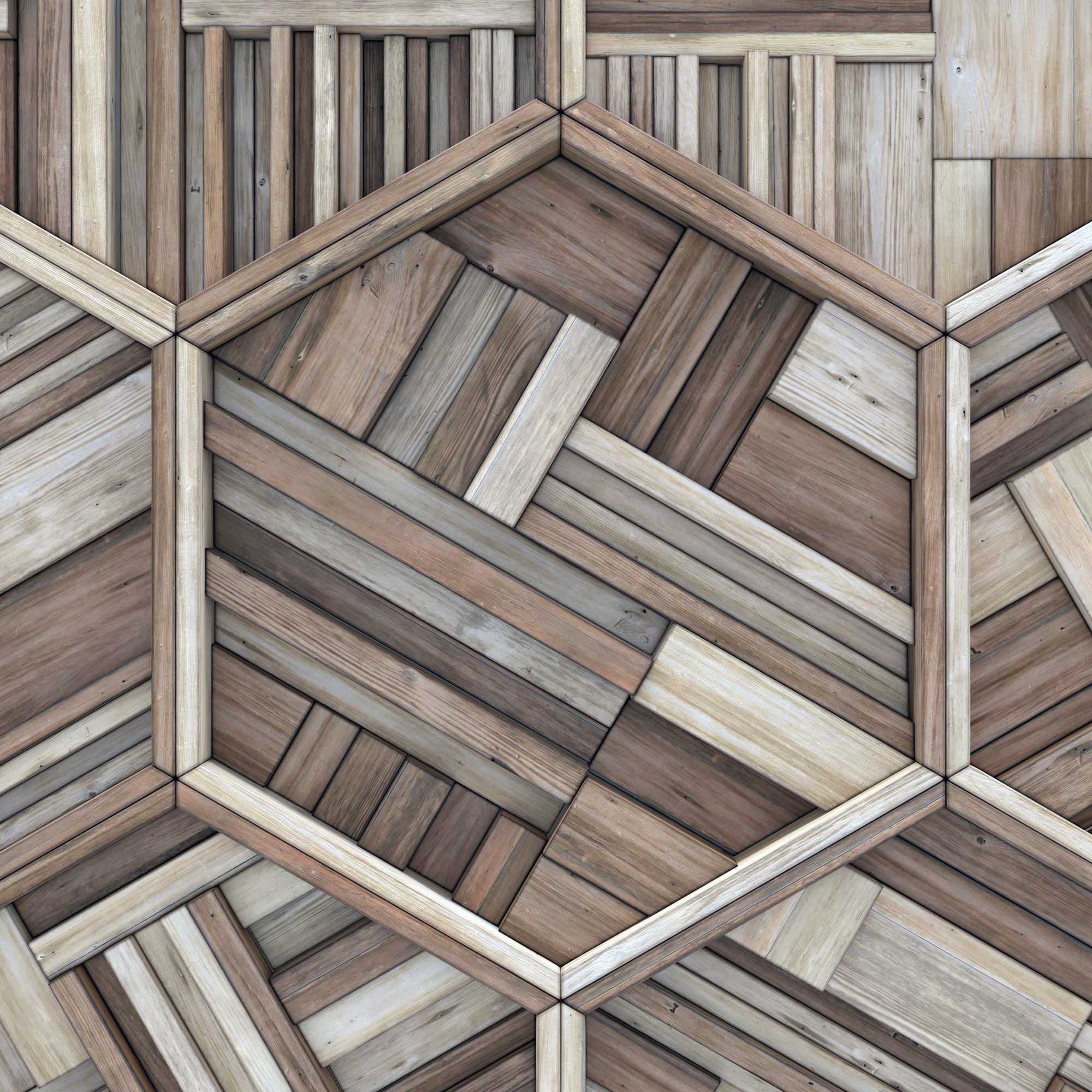 Hexagon panel wood rail frame n2 3D model_11