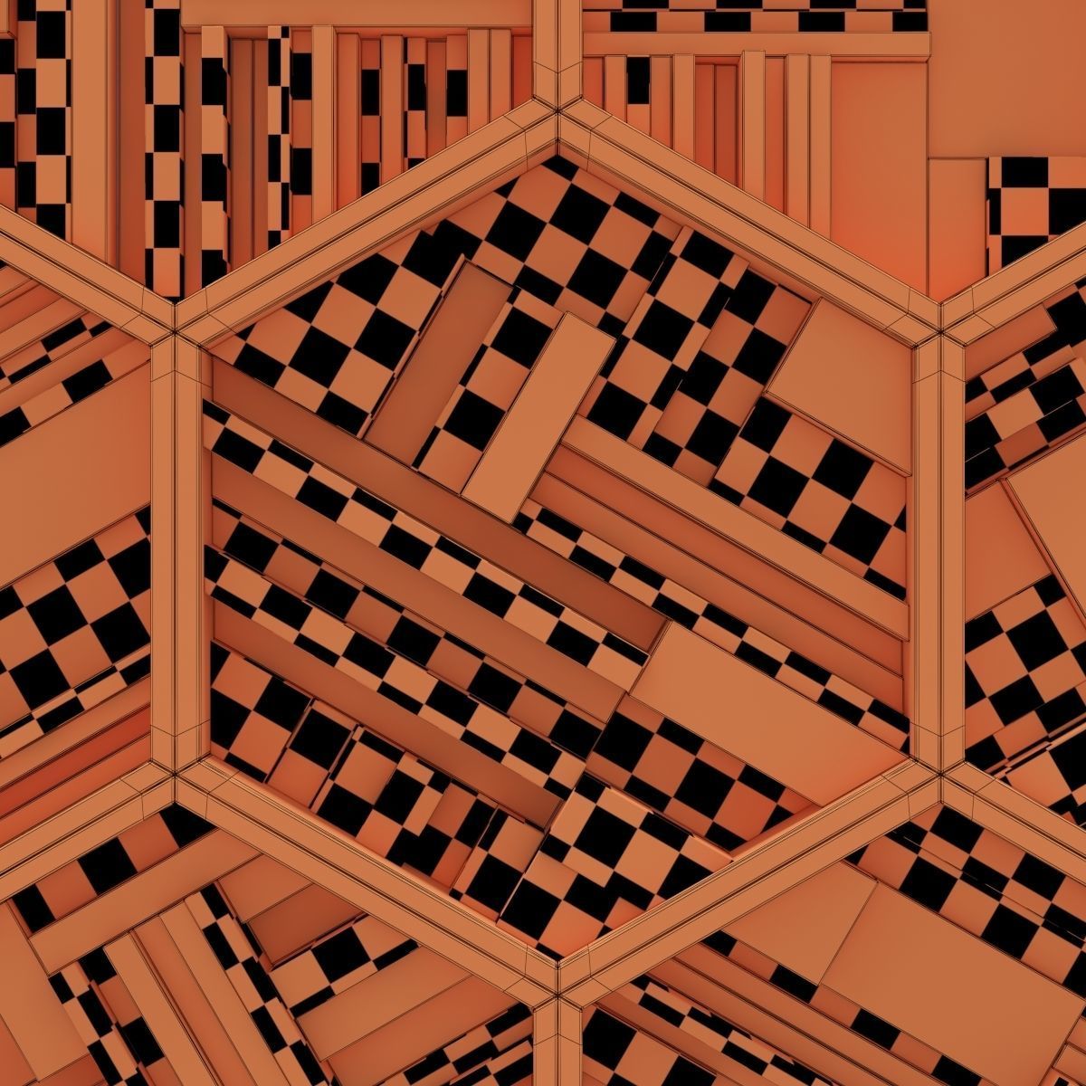 Hexagon panel wood rail frame n2 3D model_21