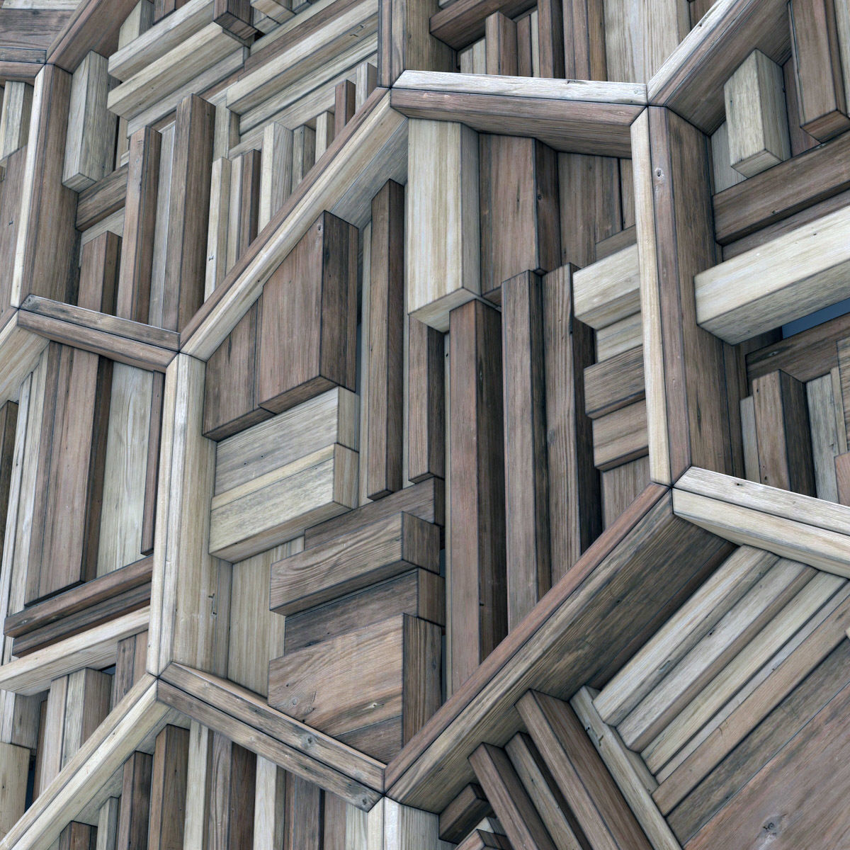 Hexagon panel wood rail frame n2 3D model_15