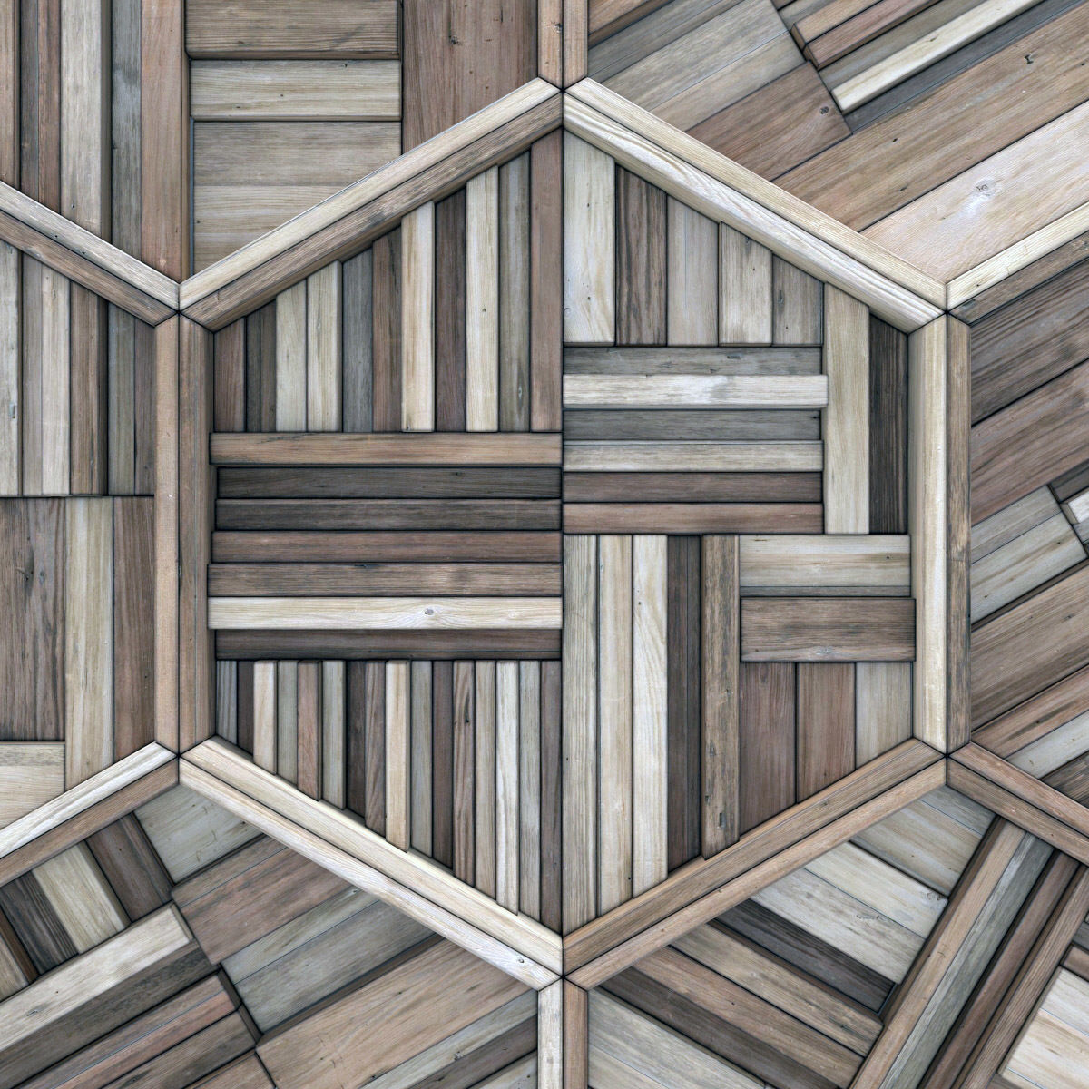 Hexagon panel wood rail frame n2 3D model_14