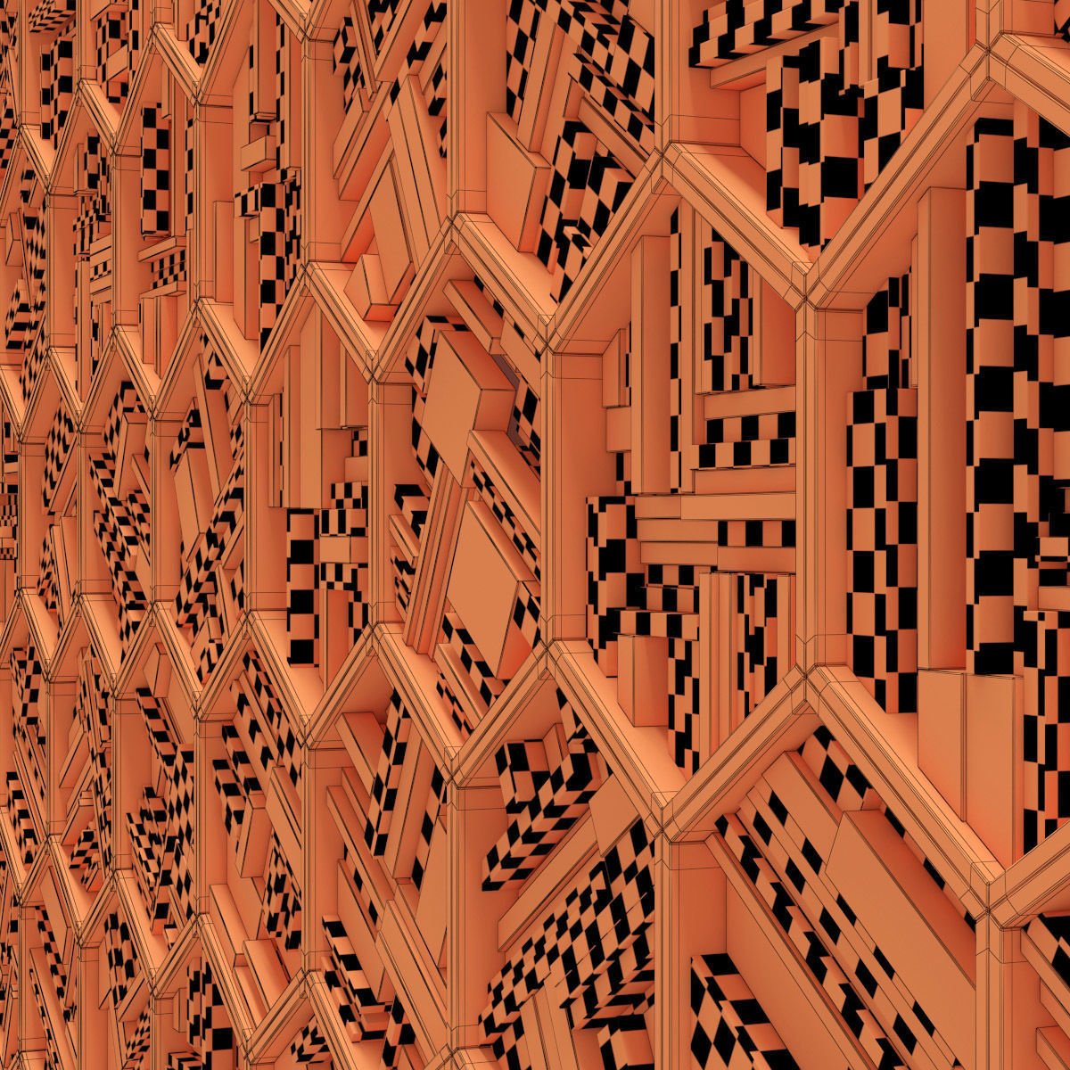 Hexagon panel wood rail frame n2 3D model_19