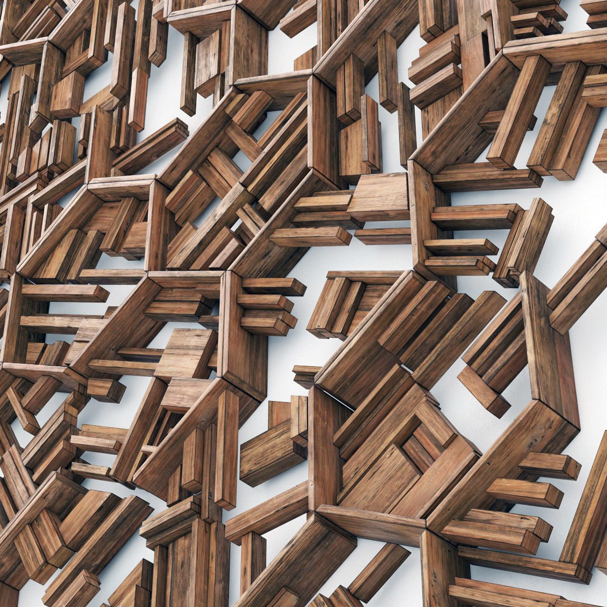 Hexagon panel wood rail frame n2 3D model_7