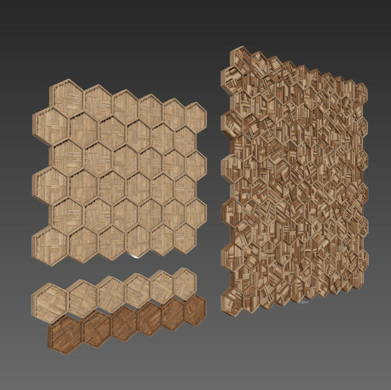 Hexagon panel wood rail frame n2 3D model_13