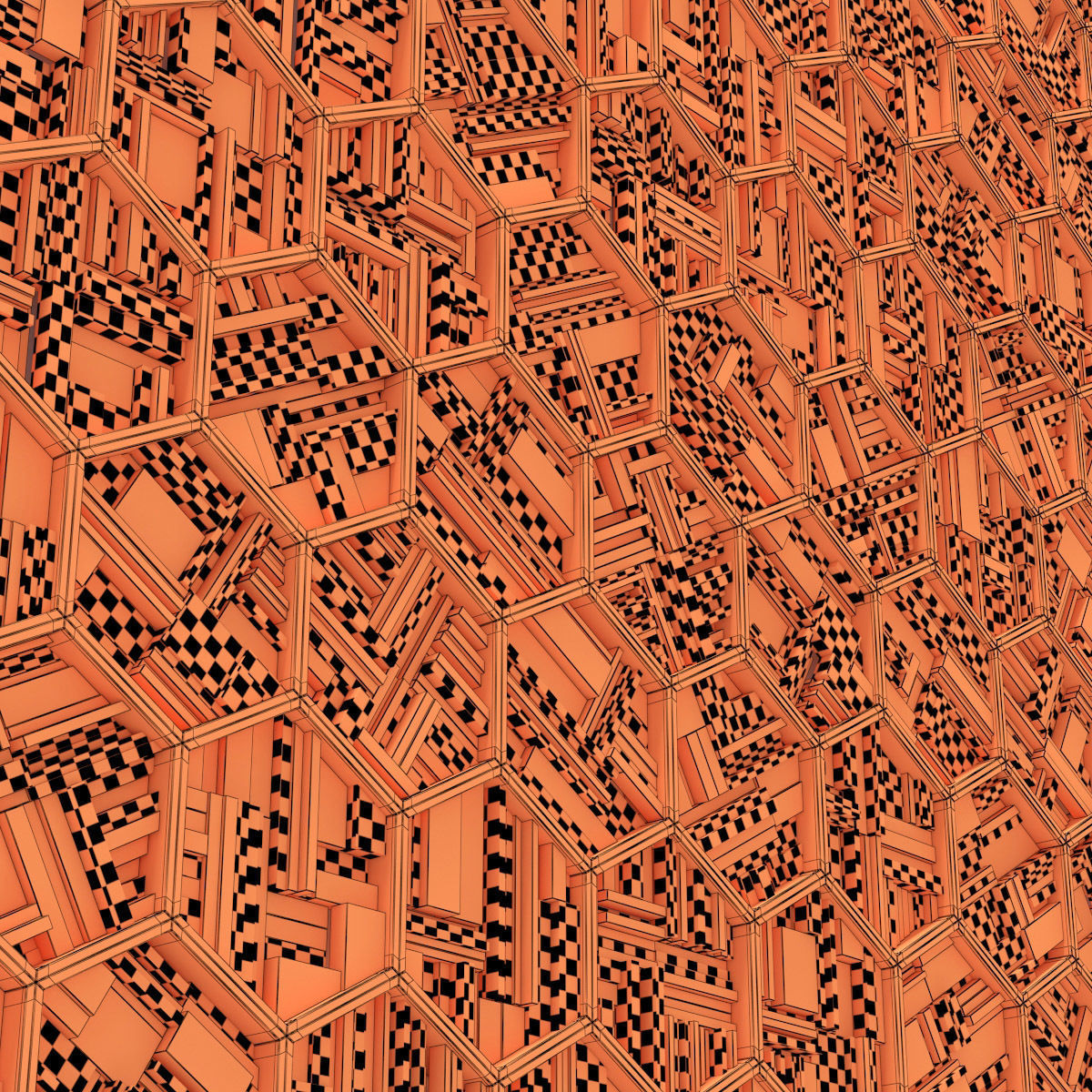 Hexagon panel wood rail frame n2 3D model_24