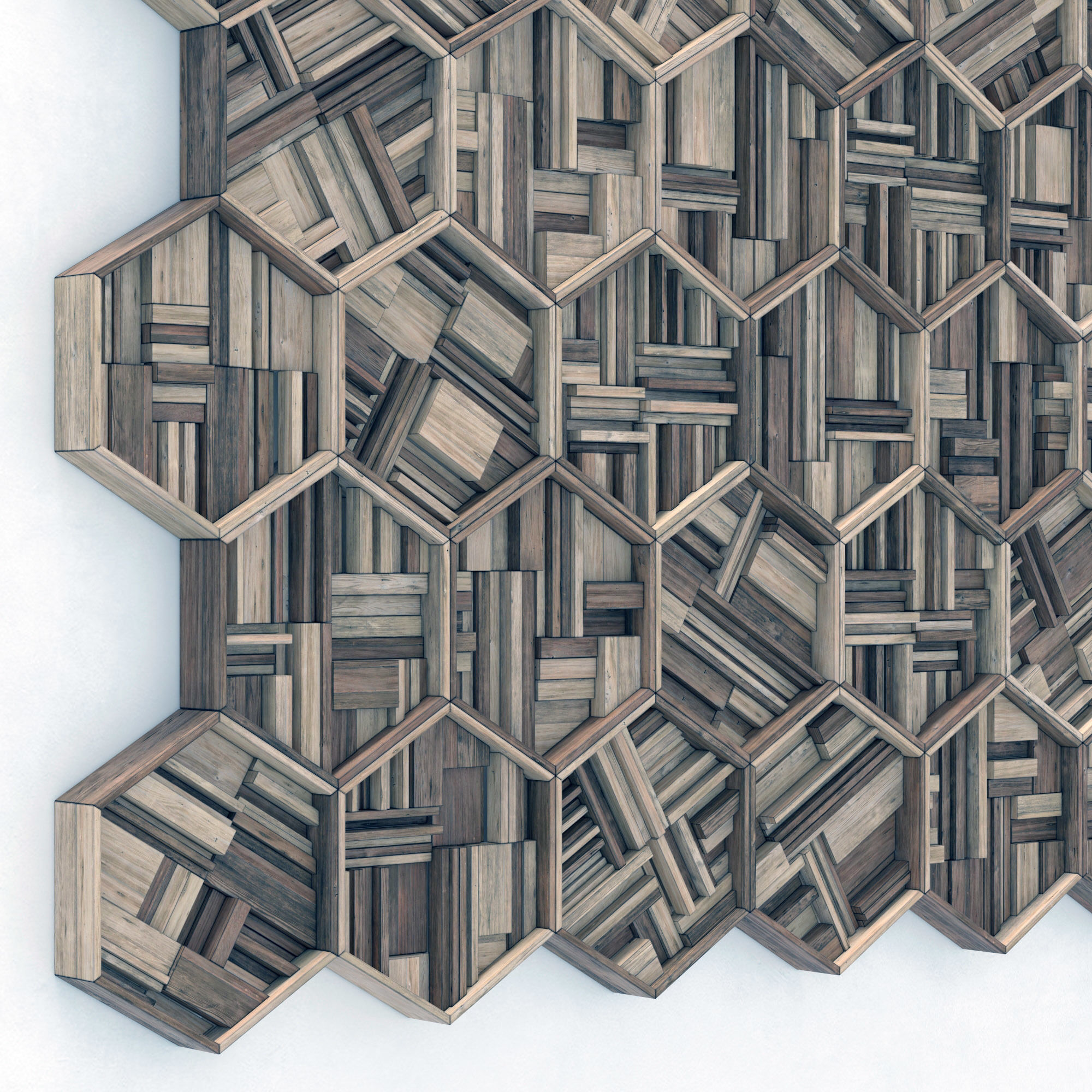 Hexagon panel wood rail frame n2 3D model_12