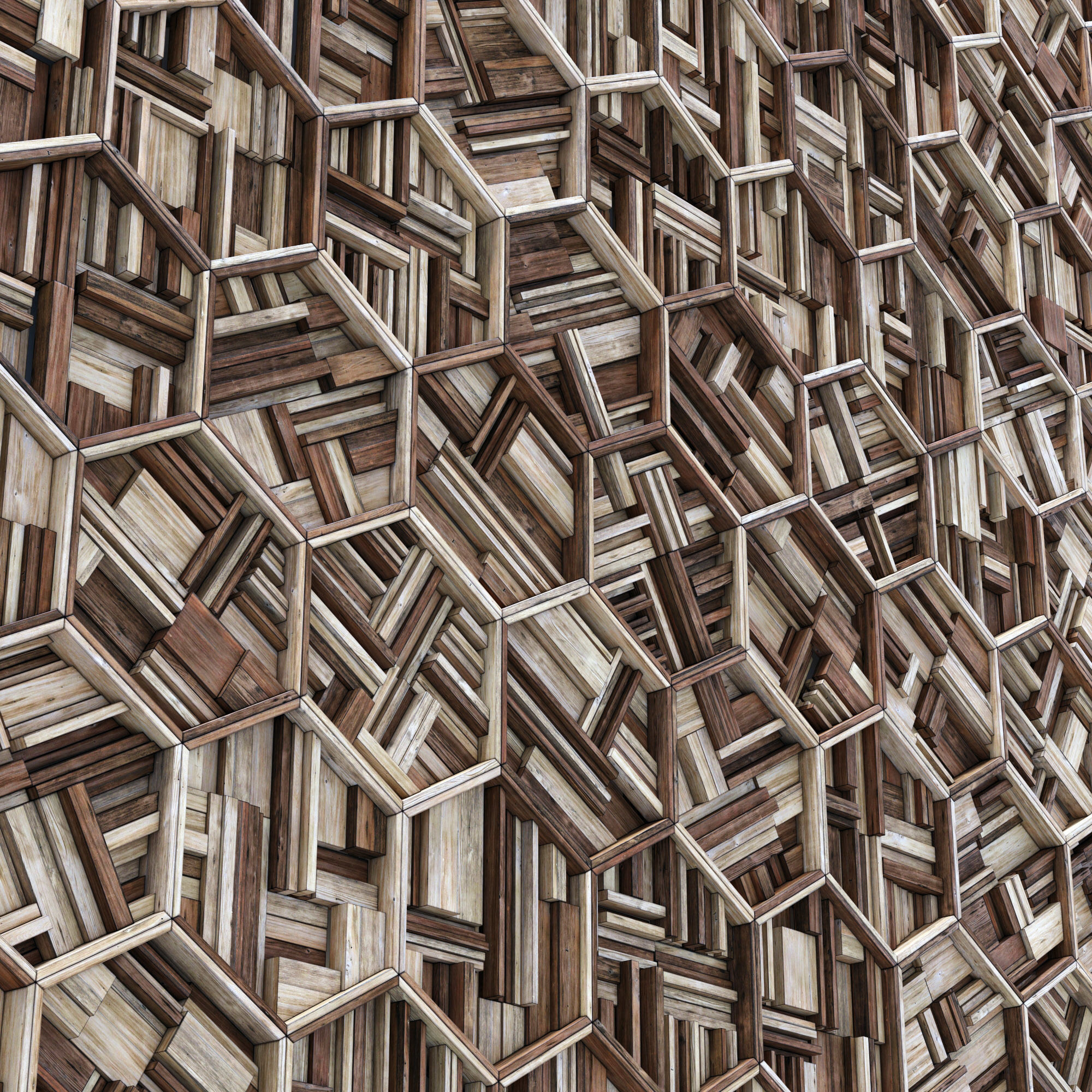 Hexagon panel wood rail frame n2 3D model_10