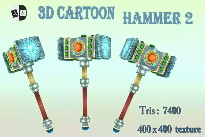 3D cartoon hammer 2 Low-poly 3D model