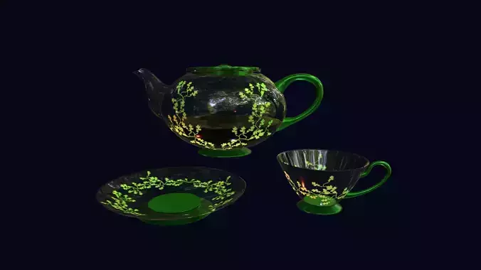 Green Vines Glass Tea Set 3D Model