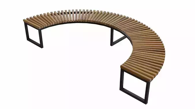 The bench curved made of wood and steel