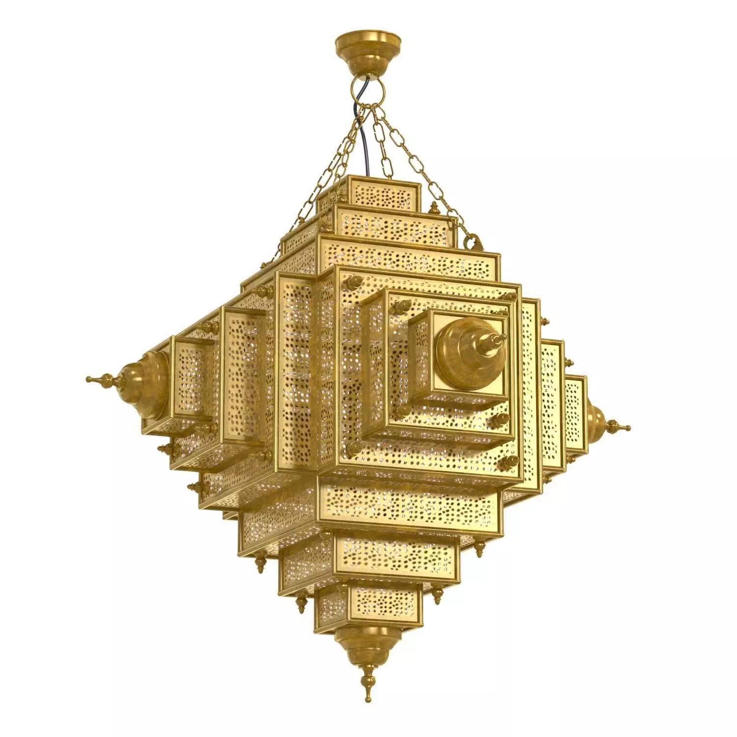 Chairish Square Brass Work Lantern Medium 3D model_0