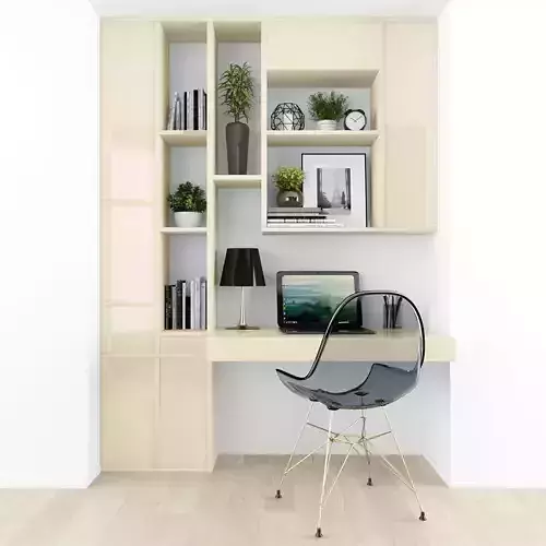 Workplace home office with shelves and chair Low-poly 3D model