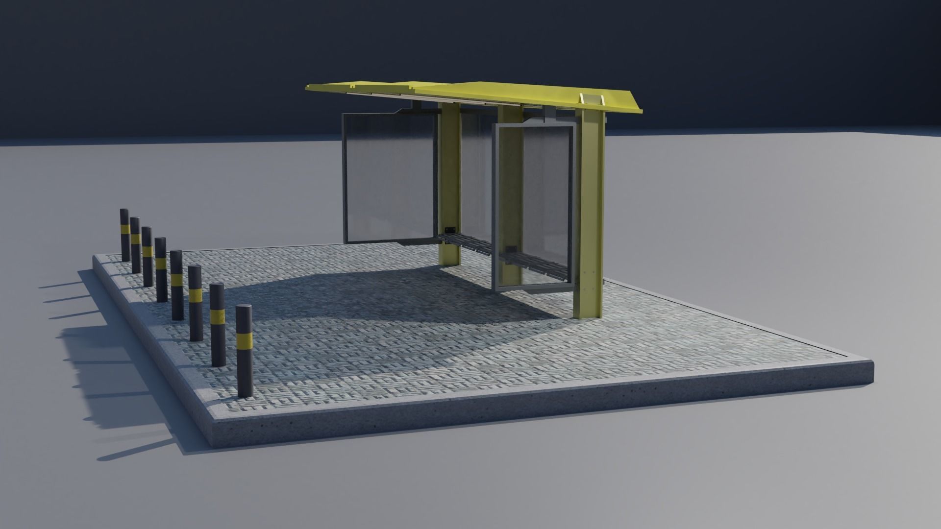 Bus stop Low-poly 3D model_1