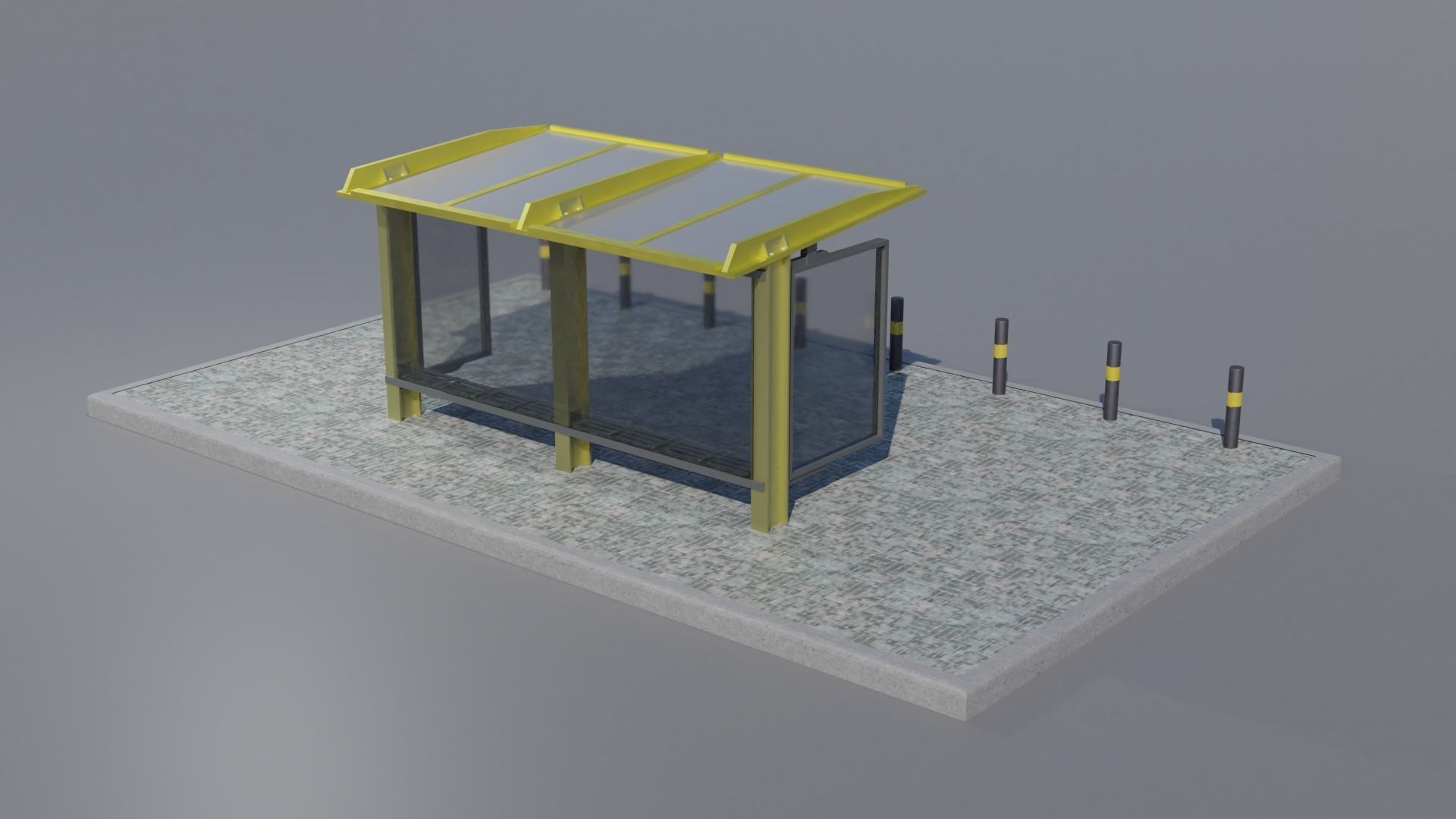 Bus stop Low-poly 3D model_4