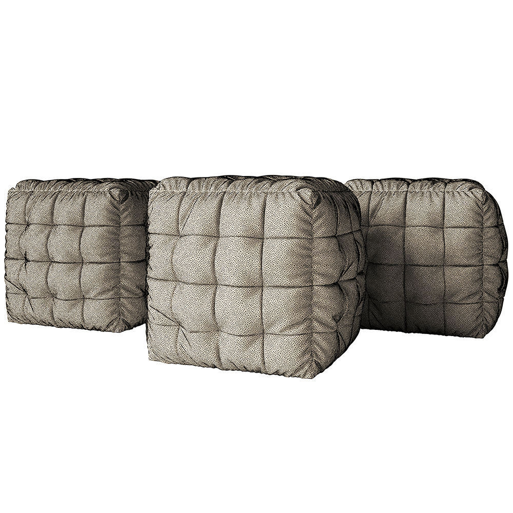 Pouf set three cube shaped ottomans 3D model_1