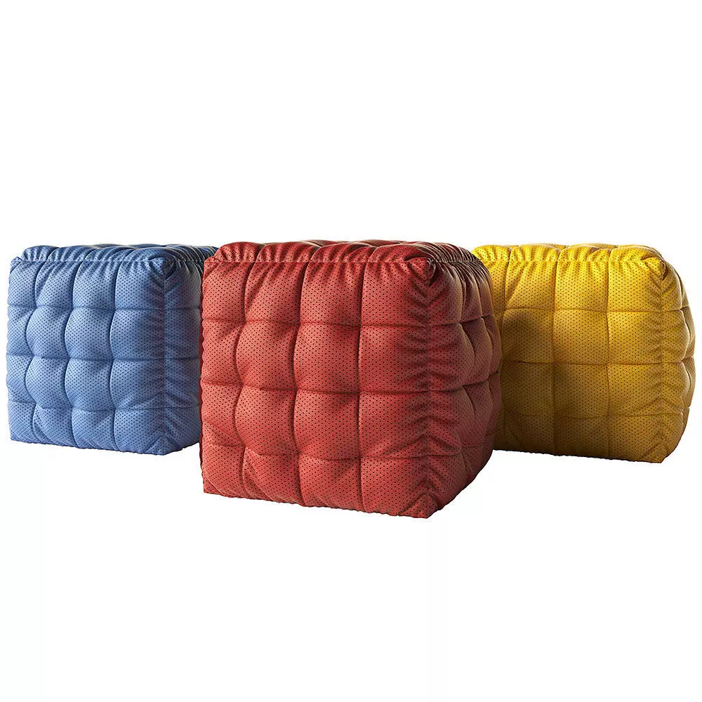 Pouf set three cube shaped ottomans 3D model_0