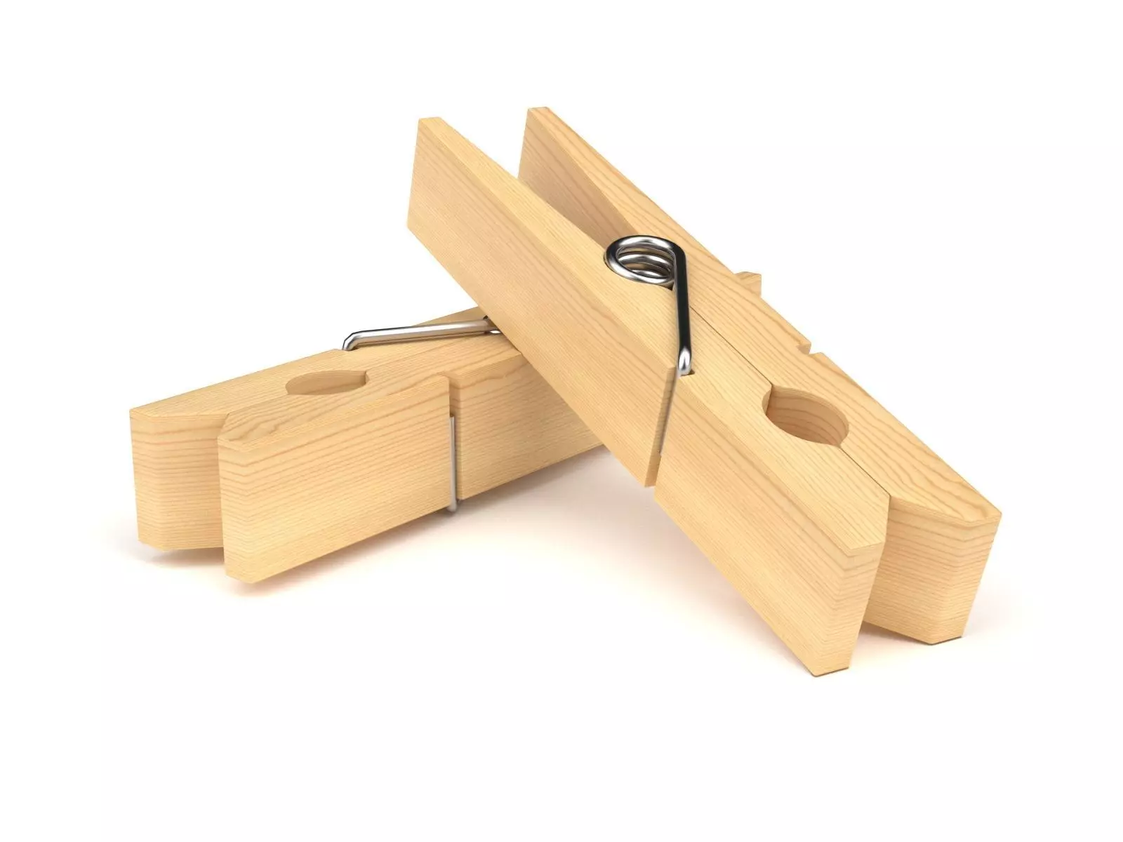 Clothespin two wooden clothes pegs 3D model