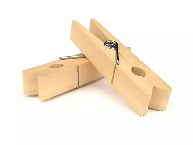 Clothespin two wooden clothes pegs 3D model