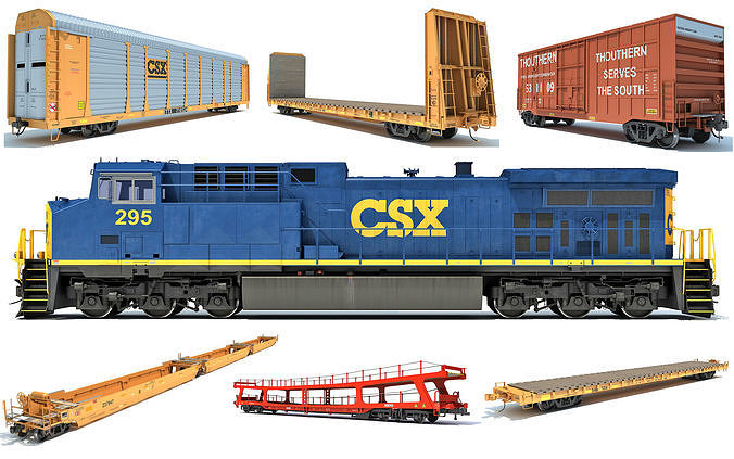 Freight Train Locomotive Railroad Cars 3D Model Collection
