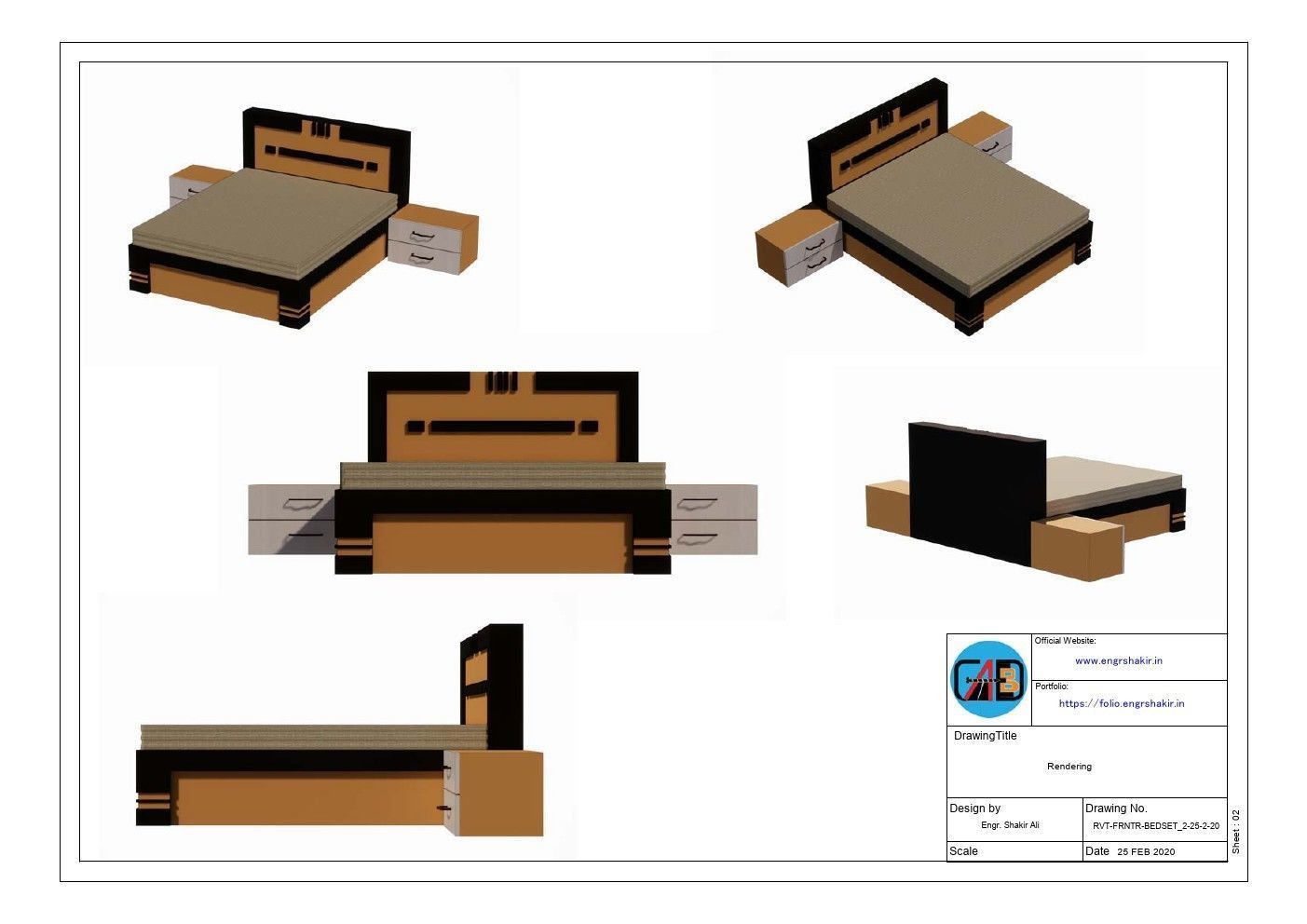 Bed Set Type-2  Free 3D model_1