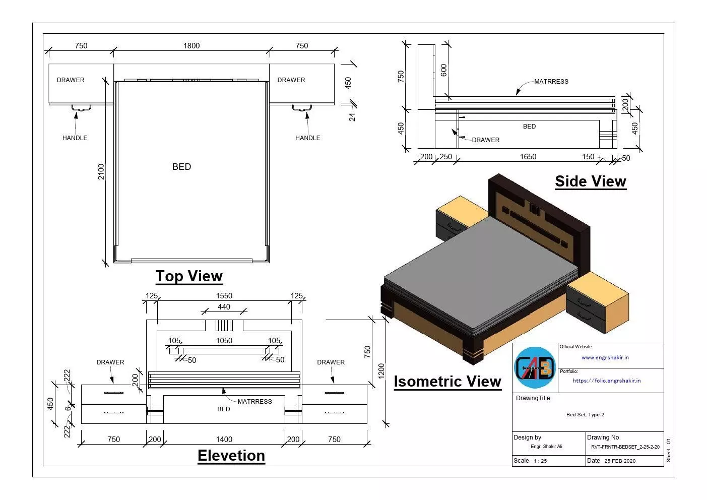 Bed Set Type-2  Free 3D model_0