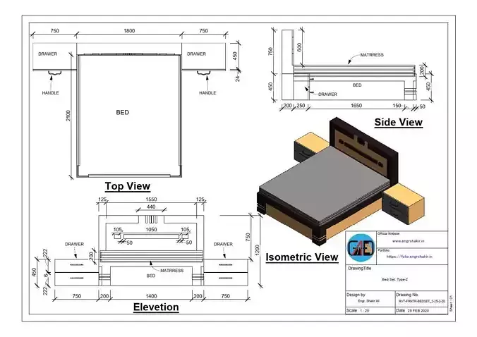 Bed Set Type-2  Free 3D model