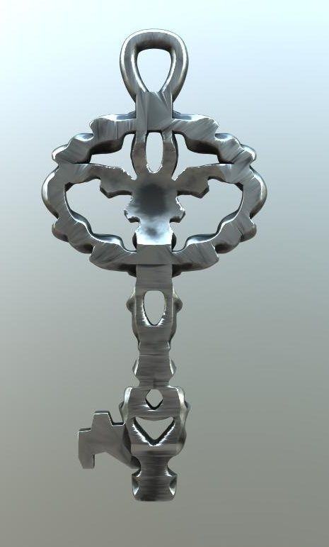 Key-1 silver key with ornate design 3D print model_2