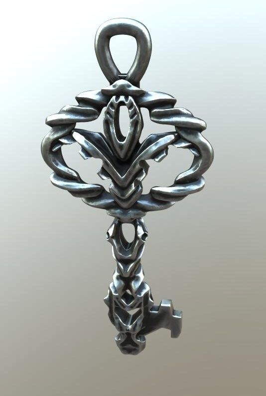 Key-1 silver key with ornate design 3D print model_3