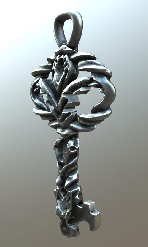 Key-1 silver key with ornate design 3D print model_4
