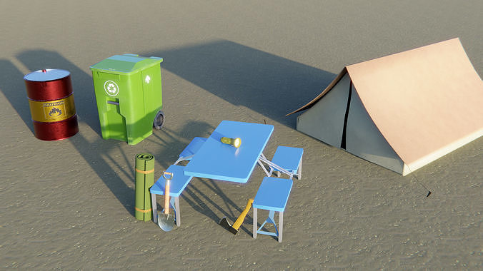 Outdoor assets - 8 pack Low-poly 3D model