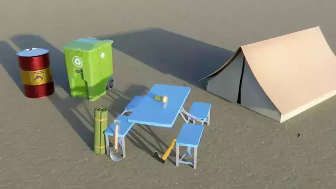 Outdoor assets - 8 pack Low-poly 3D model
