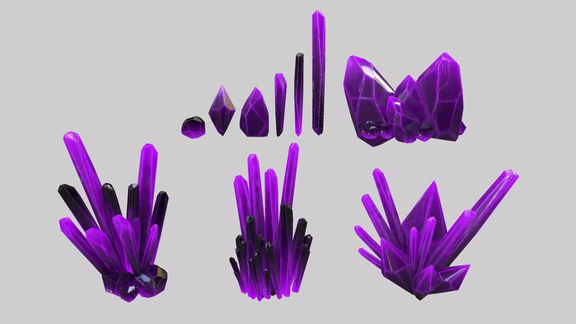 Crystal Set amethyst Low-poly 3D model_0