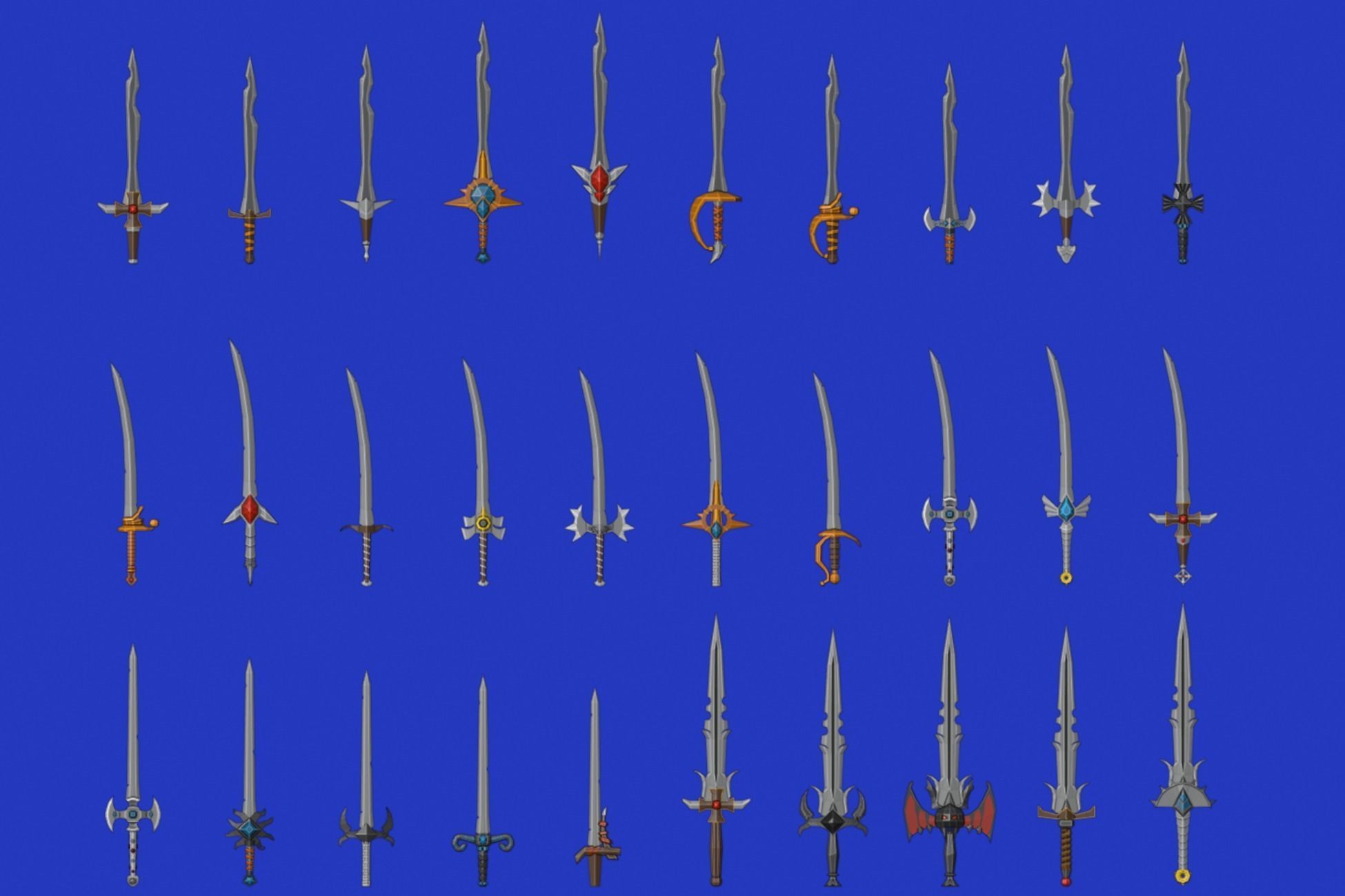 Swords Pack 1 - 300 Low Poly Melee Weapons Low-poly 3D model_11