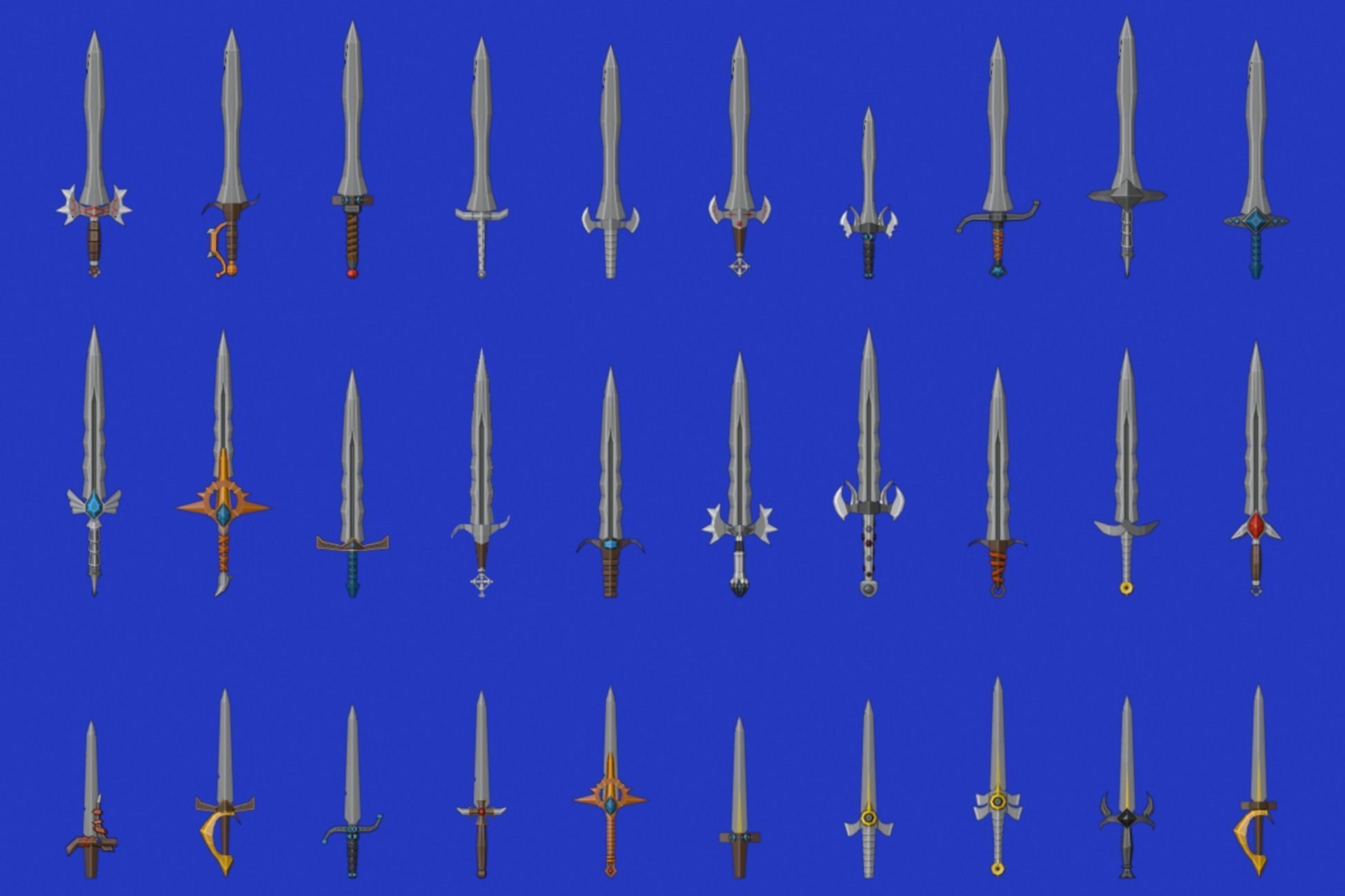 Swords Pack 1 - 300 Low Poly Melee Weapons Low-poly 3D model_7