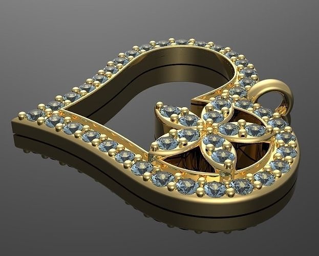 heart pendant with flower 3D print model