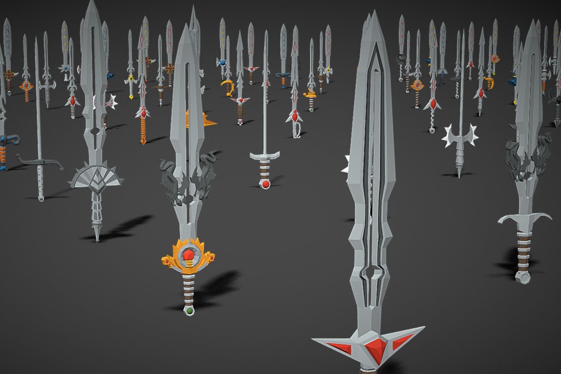 Swords Pack 2 - 300 Low Poly Melee Weapons Low-poly 3D model_3