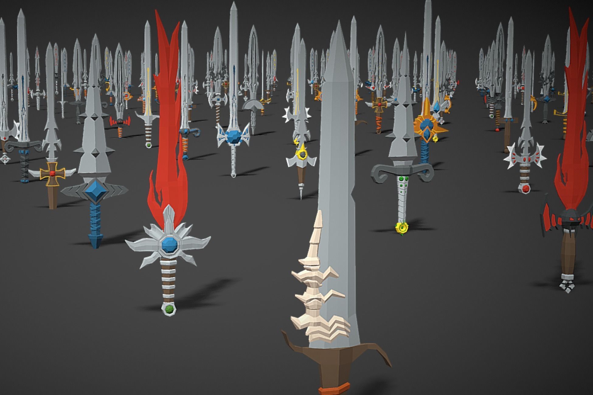 Swords Pack 2 - 300 Low Poly Melee Weapons Low-poly 3D model_5