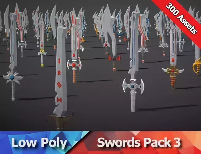 Swords Pack 3 - 300 Low Poly Melee Weapons Low-poly 3D model