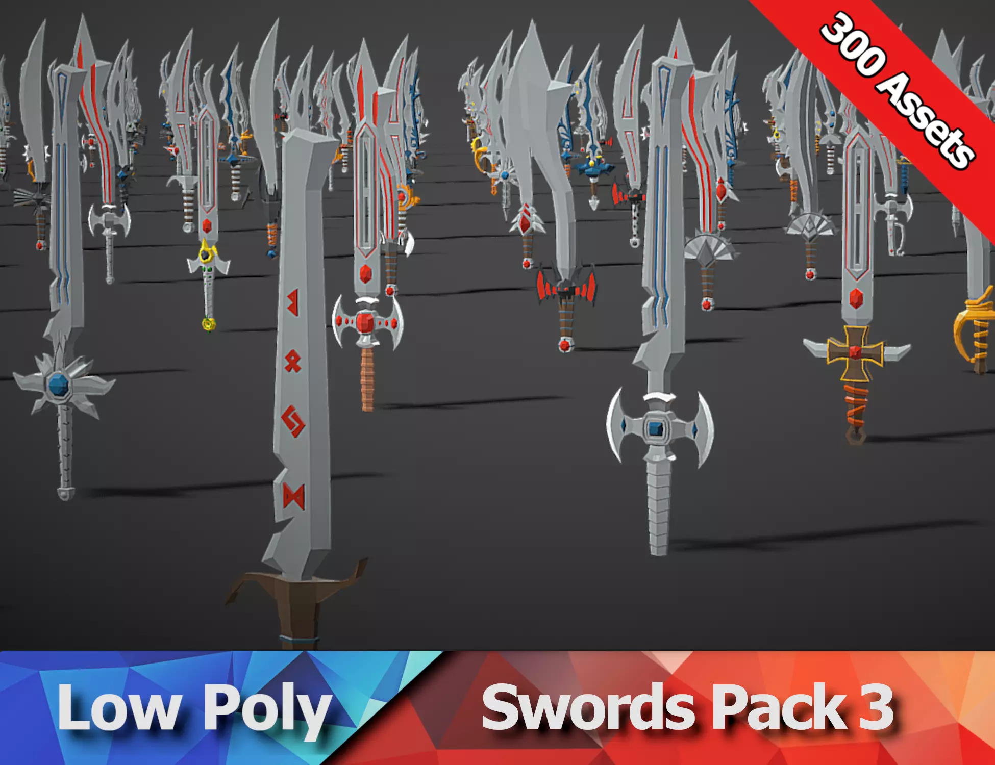 Swords Pack 3 - 300 Low Poly Melee Weapons Low-poly 3D model_0