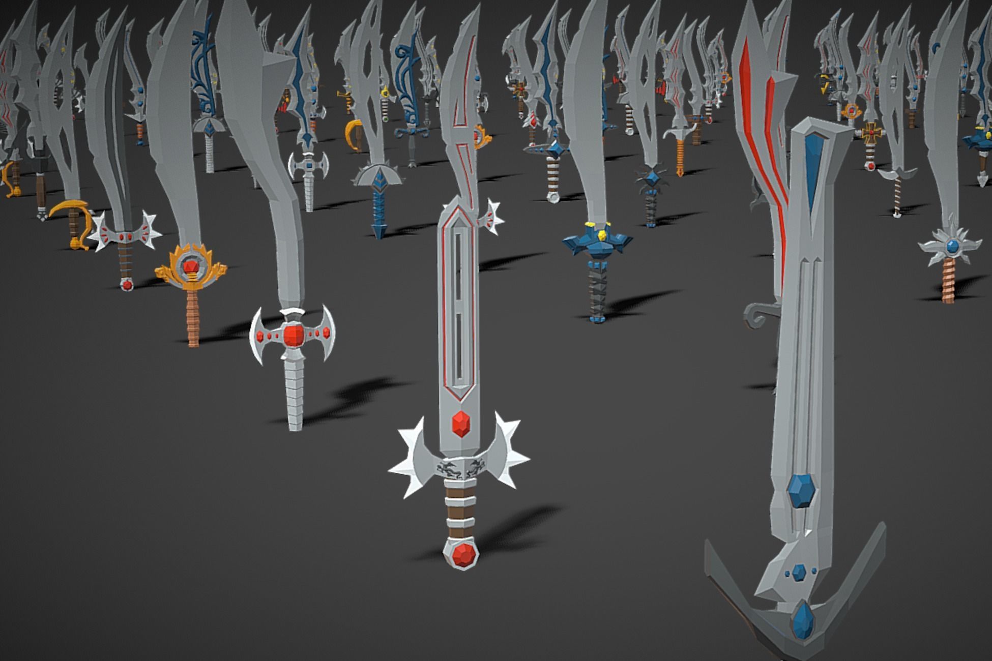 Swords Pack 3 - 300 Low Poly Melee Weapons Low-poly 3D model_1