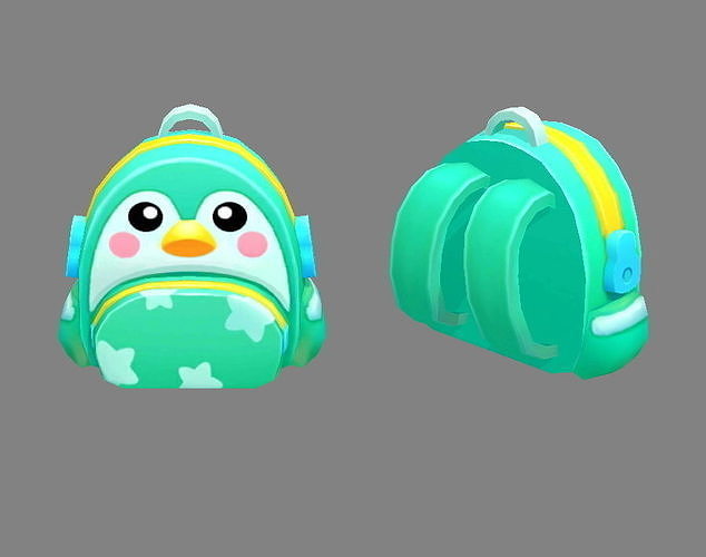 Cartoon children school bag - penguin backpack Low-poly 3D model