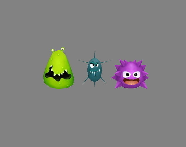 Cartoon bacteria - monster Low-poly 3D model