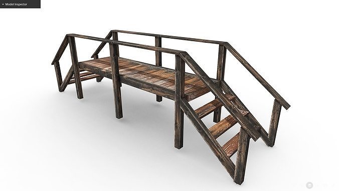 Small wooden bridge Low-poly 3D model