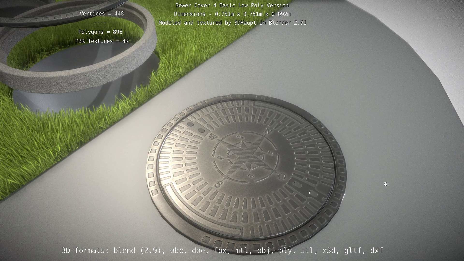 Compass Sewer Cover 4 Basic Low and High-Poly Versions 3D Model Collection_97