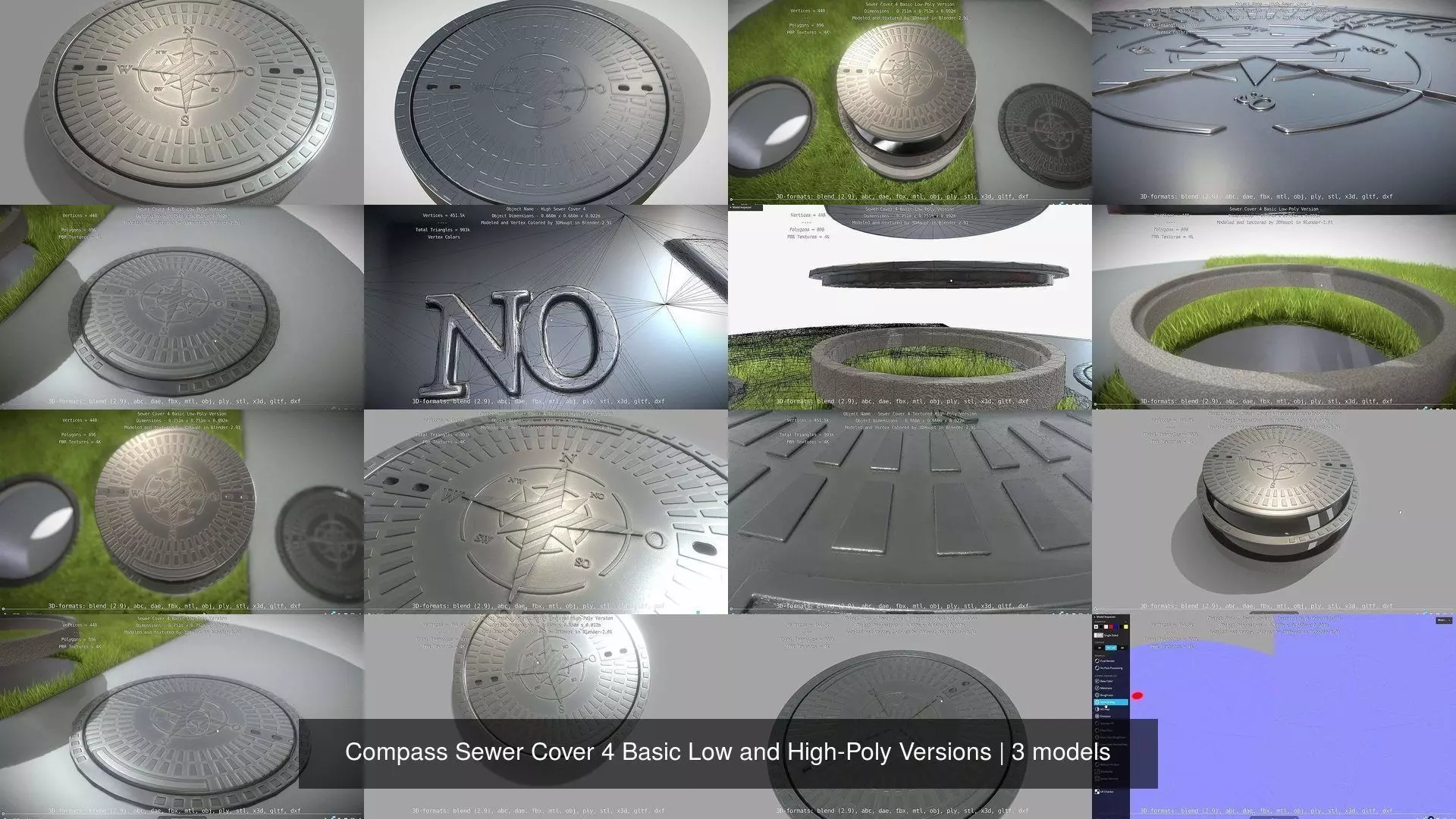 Compass Sewer Cover 4 Basic Low and High-Poly Versions 3D Model Collection_0