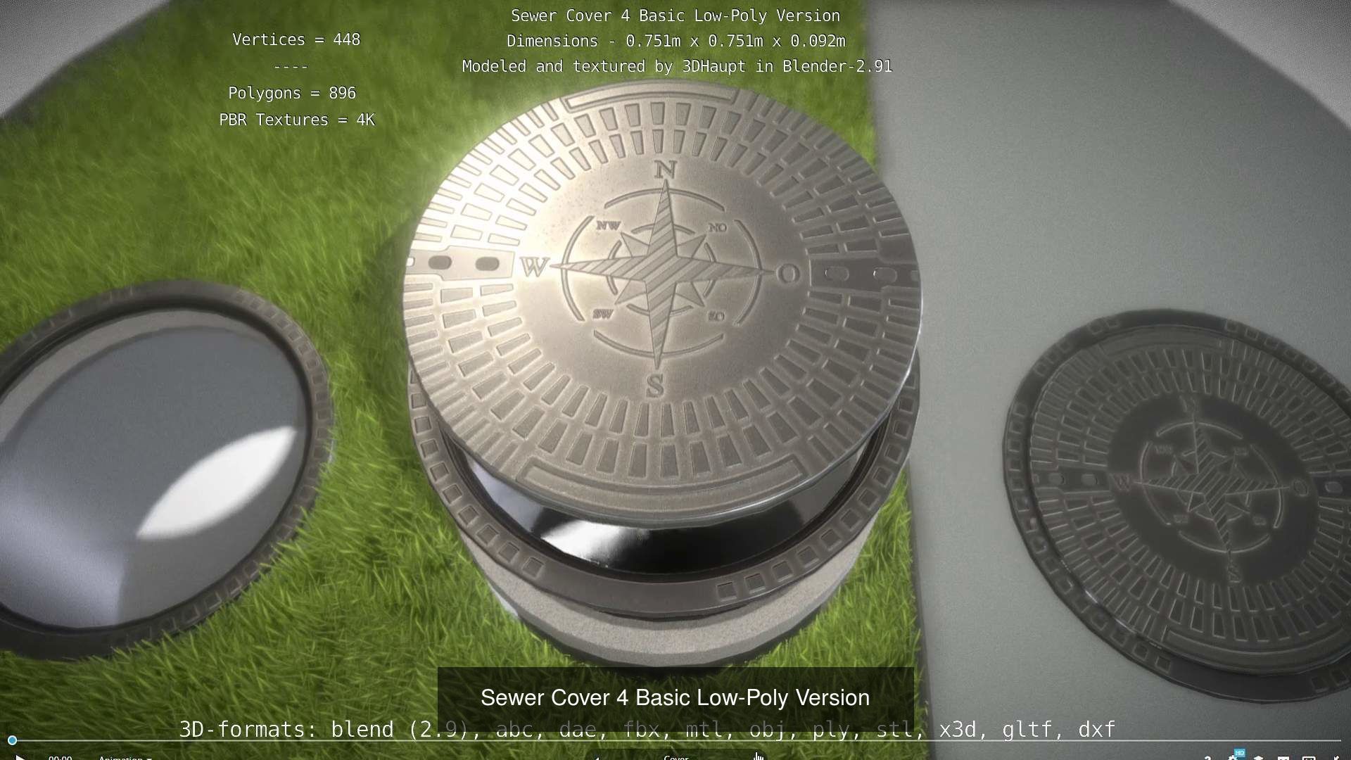 Compass Sewer Cover 4 Basic Low and High-Poly Versions 3D Model Collection_6