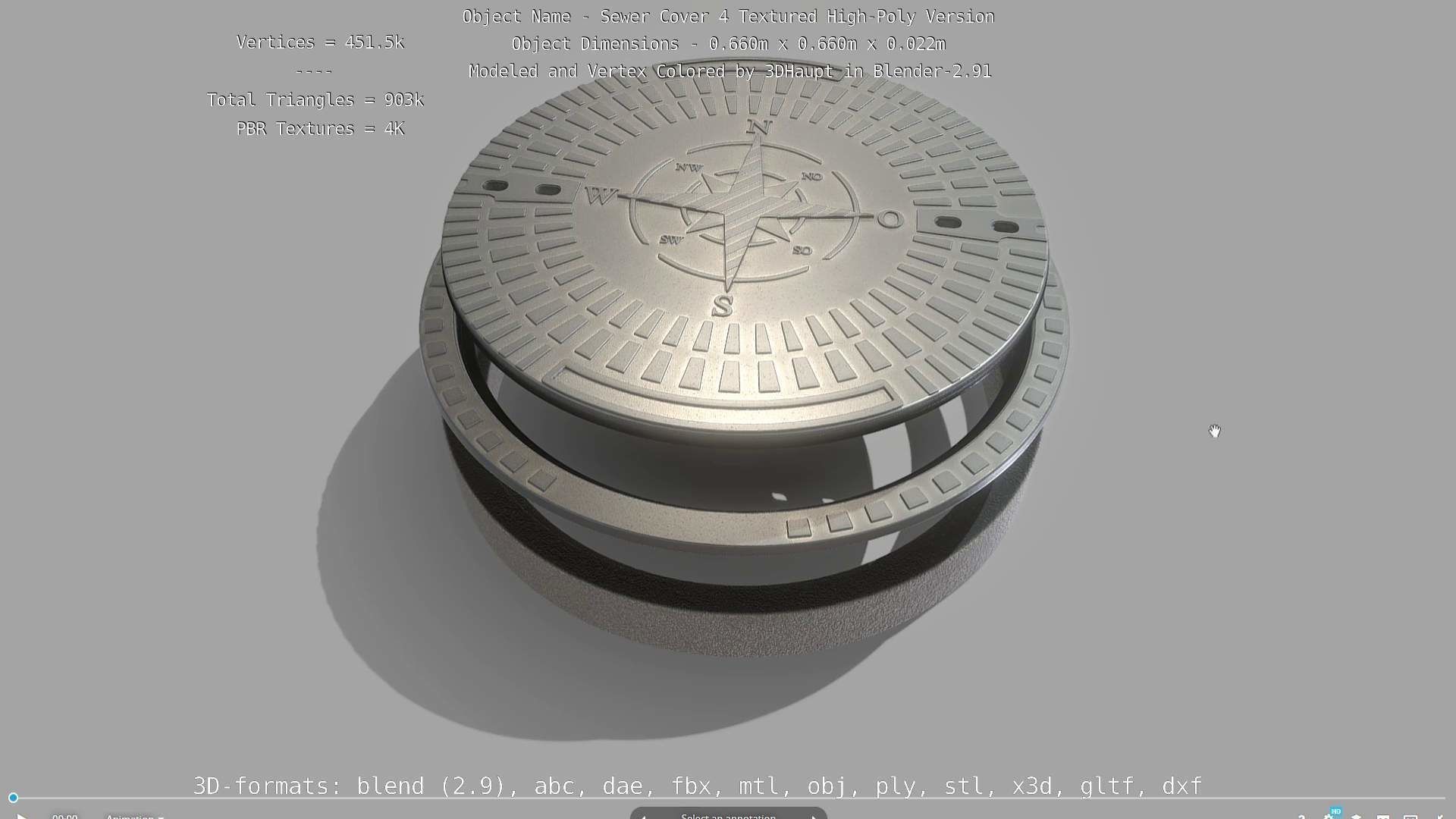 Compass Sewer Cover 4 Basic Low and High-Poly Versions 3D Model Collection_49