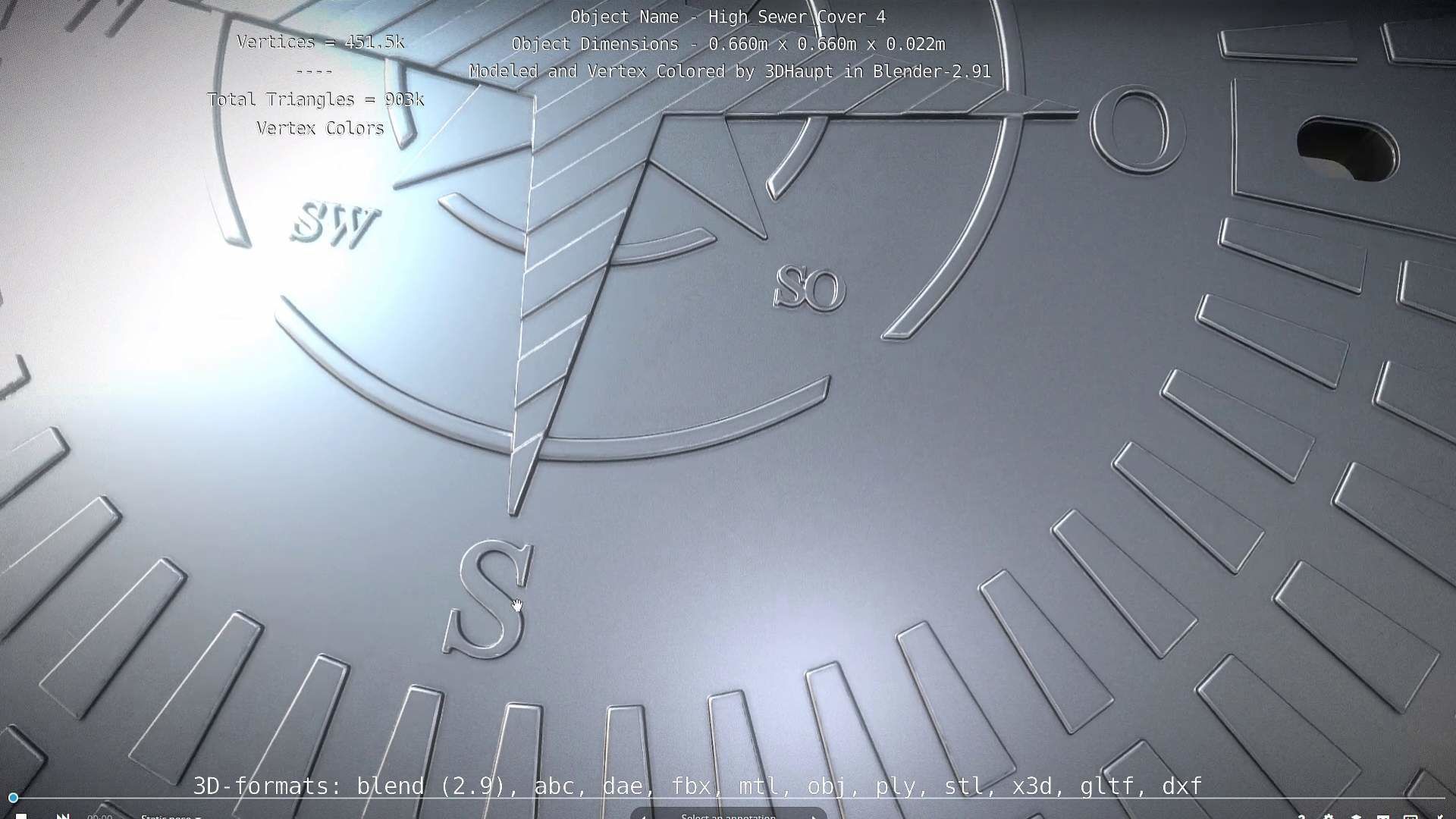 Compass Sewer Cover 4 Basic Low and High-Poly Versions 3D Model Collection_34